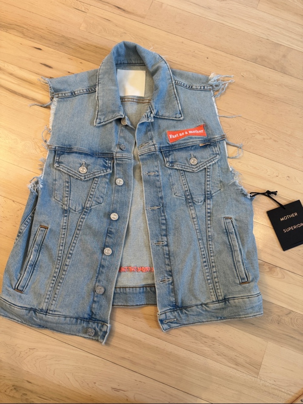 Mother Superior ‘THE DRIFTER' Light Wash Denim Vest fast as a mother-New-S - Picture 2 of 10
